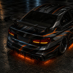 2013-2019 BMW 3 Series F30/F35 Sequential Laser LED Tail Lights — smoked white laser line scene black gray livery rear detail - T-3F30-SW