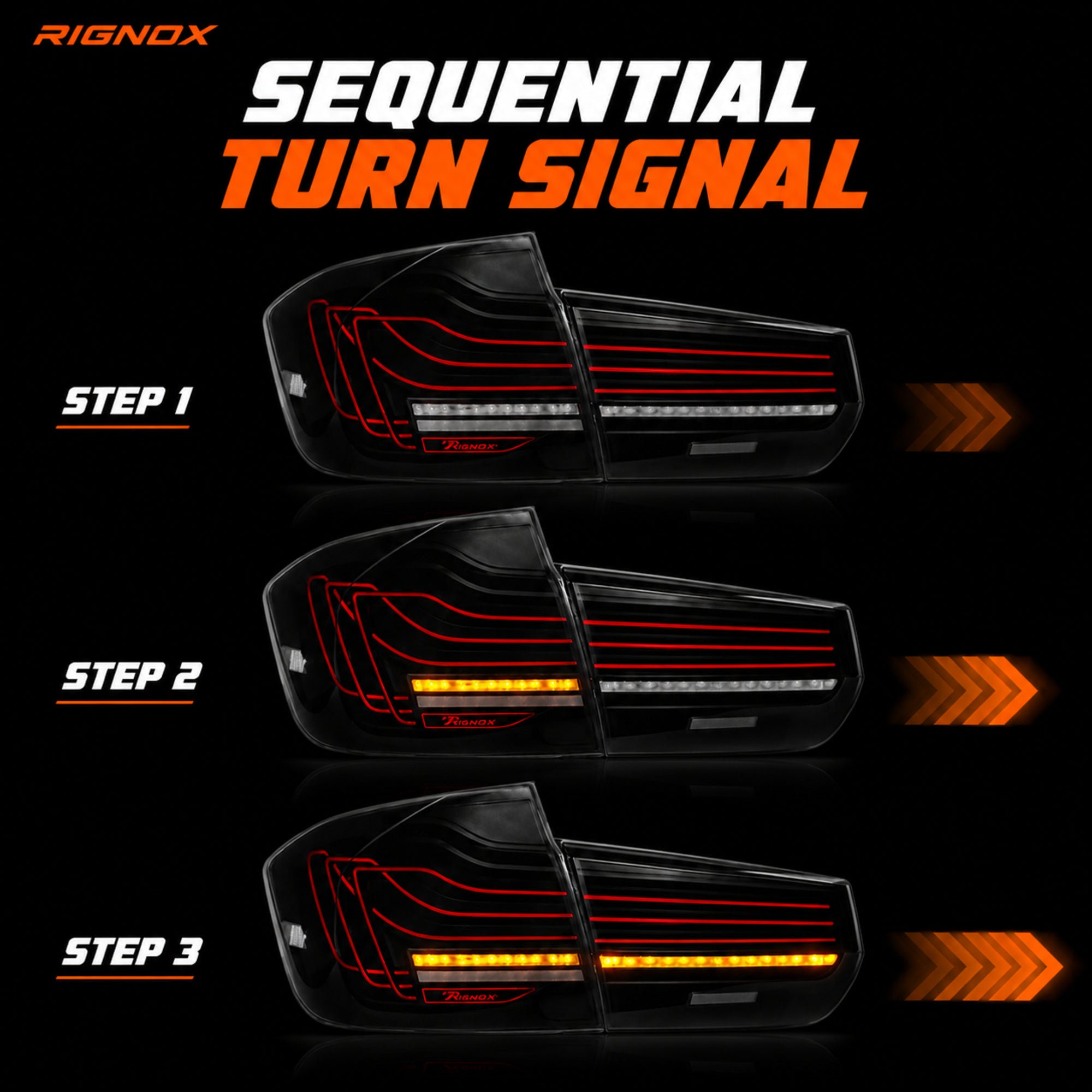 2013-2019 BMW 3 Series F30/F35 Sequential Laser LED Tail Lights — smoked white laser line sequential turn signal - T-3F30-SW
