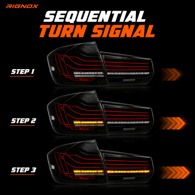 2013-2019 BMW 3 Series F30/F35 Sequential Laser LED Tail Lights — smoked white laser line sequential turn signal - T-3F30-SW