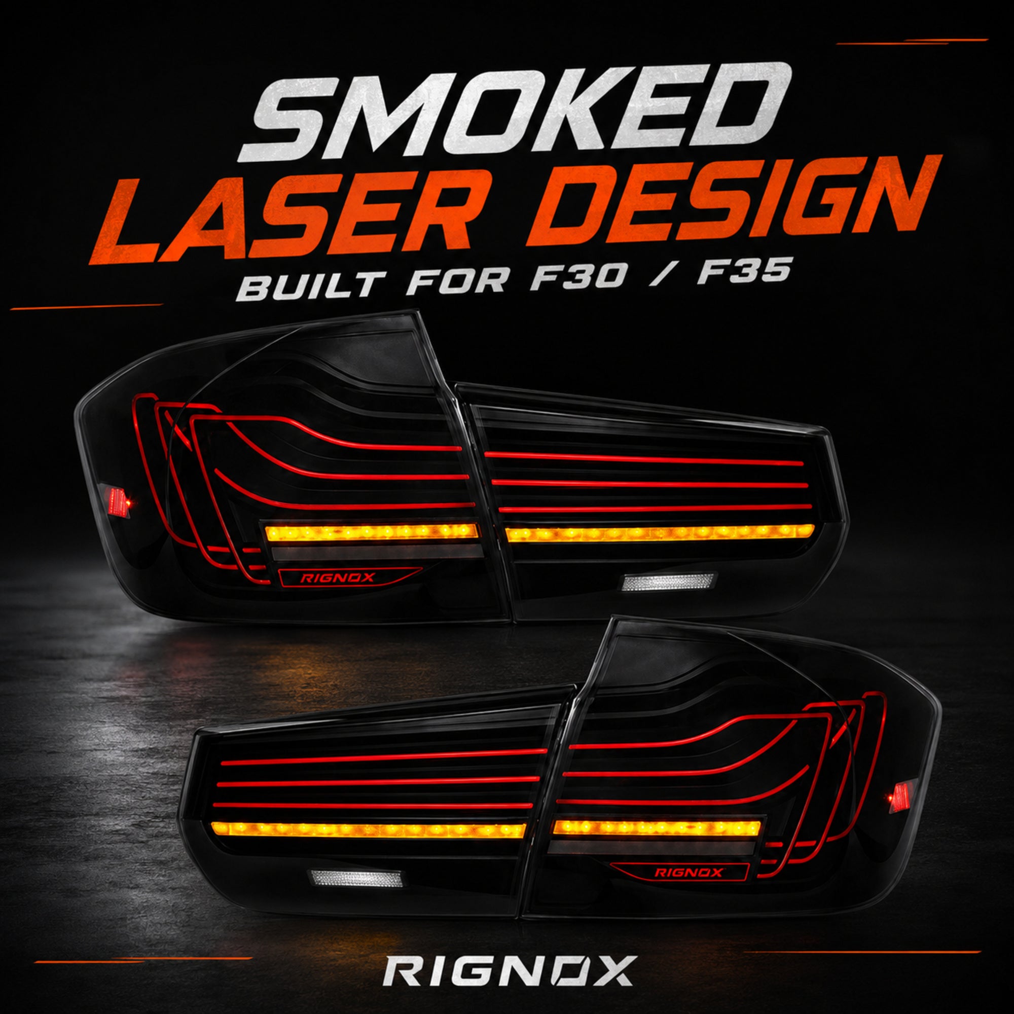 2013-2019 BMW 3 Series F30/F35 Sequential Laser LED Tail Lights — smoked white laser line smoked laser design - T-3F30-SW