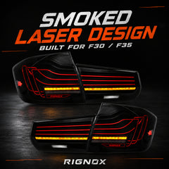 2013-2019 BMW 3 Series F30/F35 Sequential Laser LED Tail Lights — smoked white laser line smoked laser design - T-3F30-SW