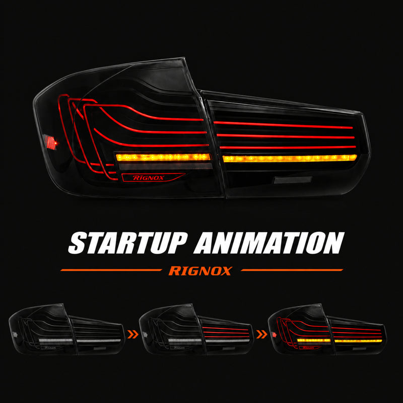 2013-2019 BMW 3 Series F30/F35 Sequential Laser LED Tail Lights — smoked white laser line startup animation - T-3F30-SW