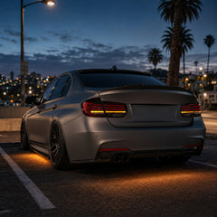 2013-2019 BMW 3 Series F30/F35 Sequential Laser LED Tail Lights — smoked white laser line street parking rear view - T-3F30-SW