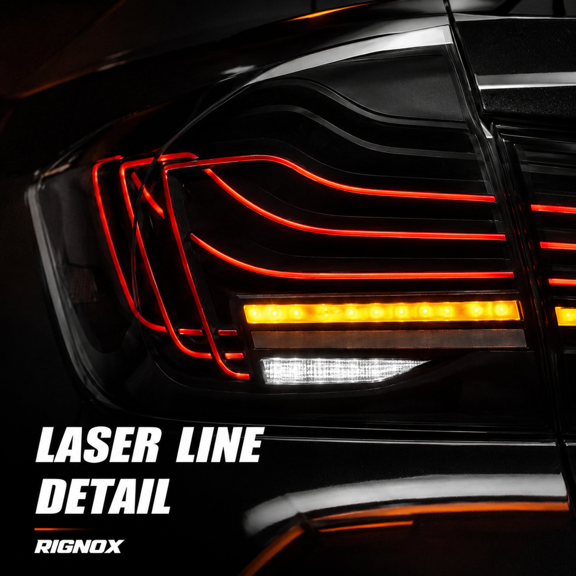 2013-2019 BMW 3 Series F30/F35 Sequential Laser LED Tail Lights — smoked white laser line tail light closeup - T-3F30-SW