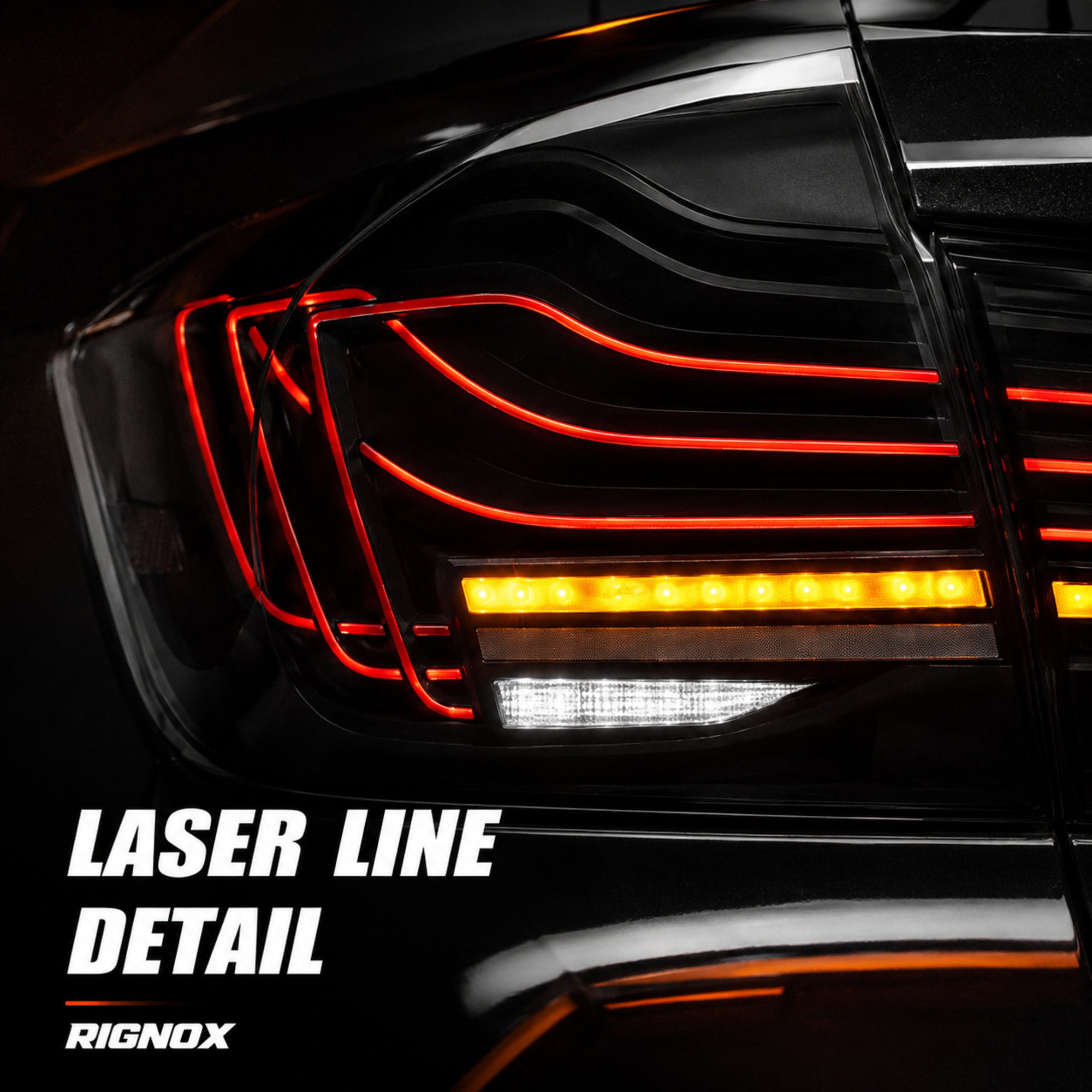 2013-2019 BMW 3 Series F30/F35 Sequential Laser LED Tail Lights — smoked white laser line tail light closeup - T-3F30-SW