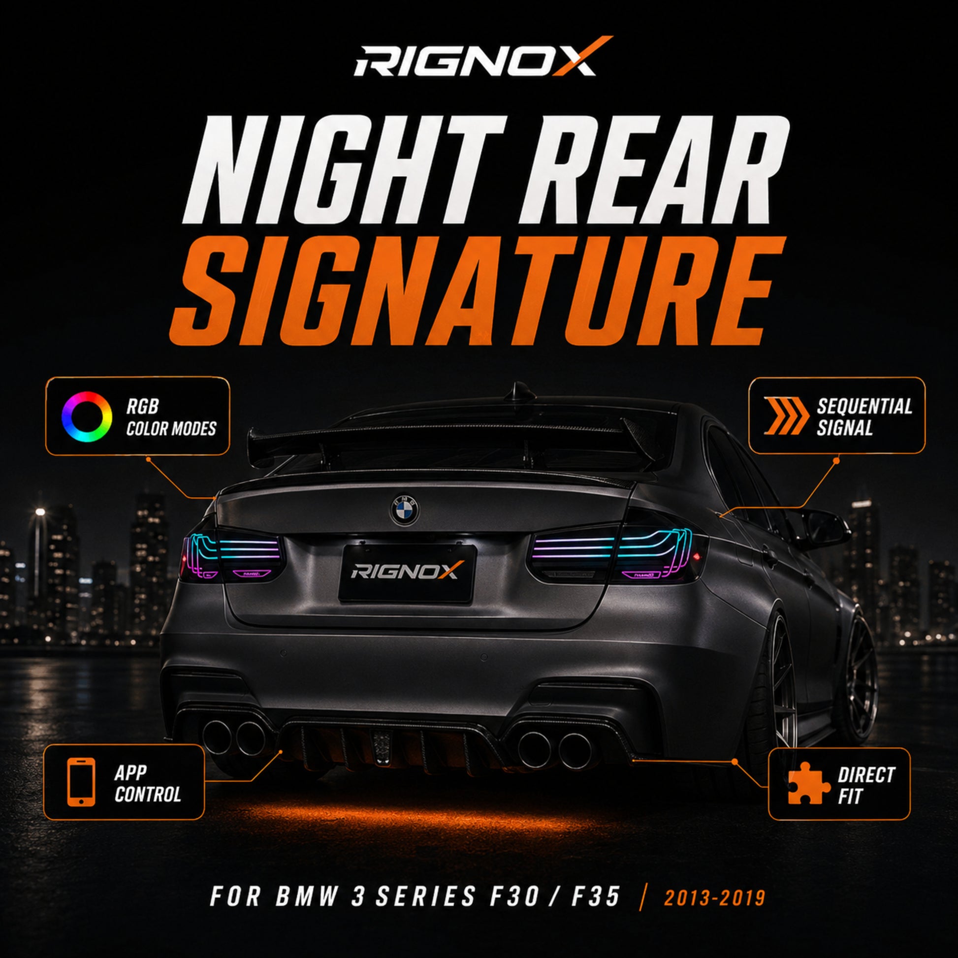 2013-2019 BMW 3 Series F30/F35 Sequential Laser LED Tail Lights — rgblaser line feature summary - T-3F30-SRGB