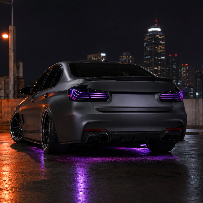 2013-2019 BMW 3 Series F30/F35 Sequential Laser LED Tail Lights — rgblaser line installed night purple - T-3F30-SRGB