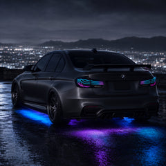 2013-2019 BMW 3 Series F30/F35 Sequential Laser LED Tail Lights — rgblaser line social night shot - T-3F30-SRGB