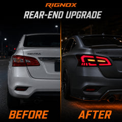 2013-2019 Nissan Sentra Sequential LED Tail Lights — smoke red sequential turn signal before after