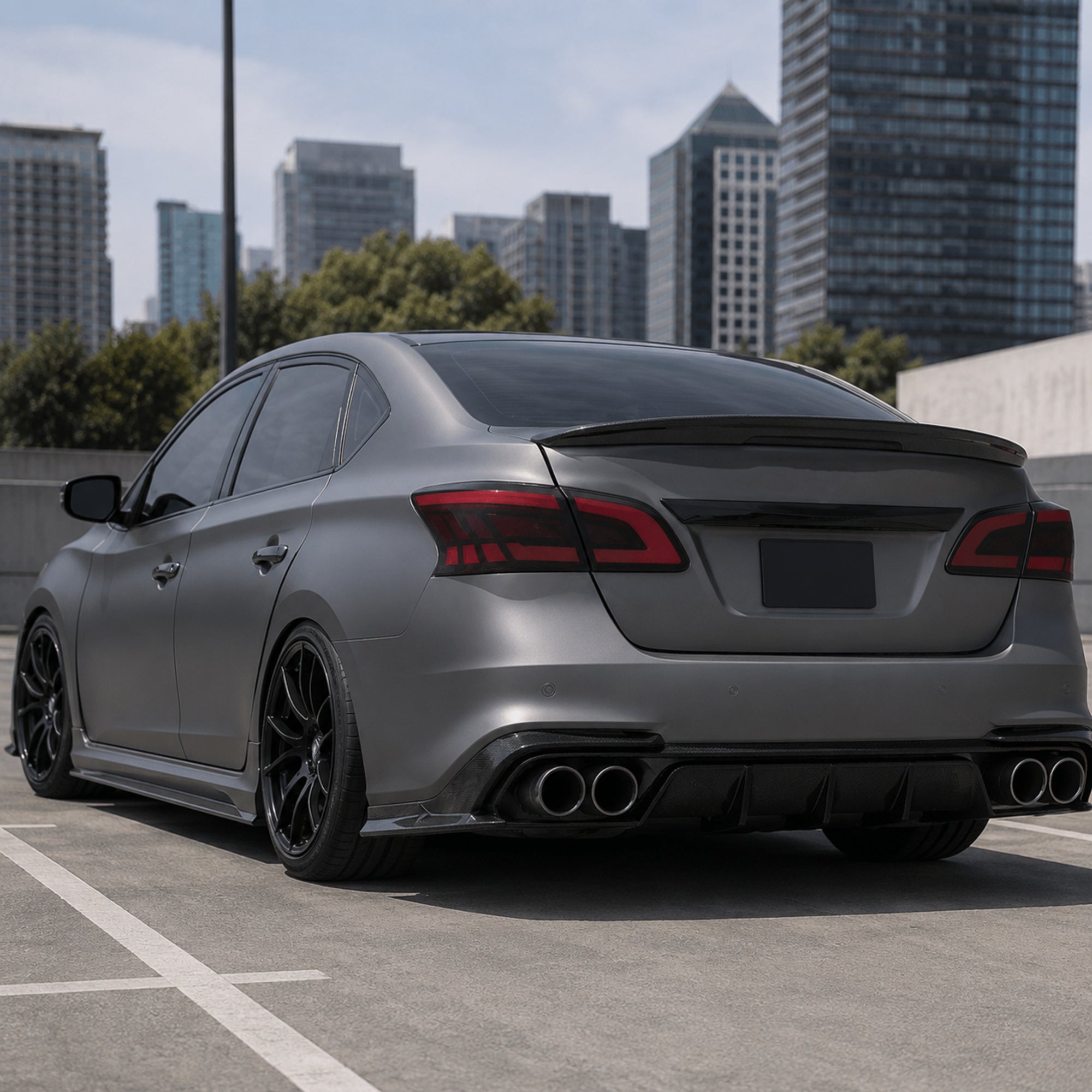 2013-2019 Nissan Sentra Sequential LED Tail Lights — smoke red sequential turn signal daytime unlit no text