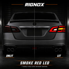 2013-2019 Nissan Sentra Sequential LED Tail Lights — smoke red sequential turn signal lit unlit comparison