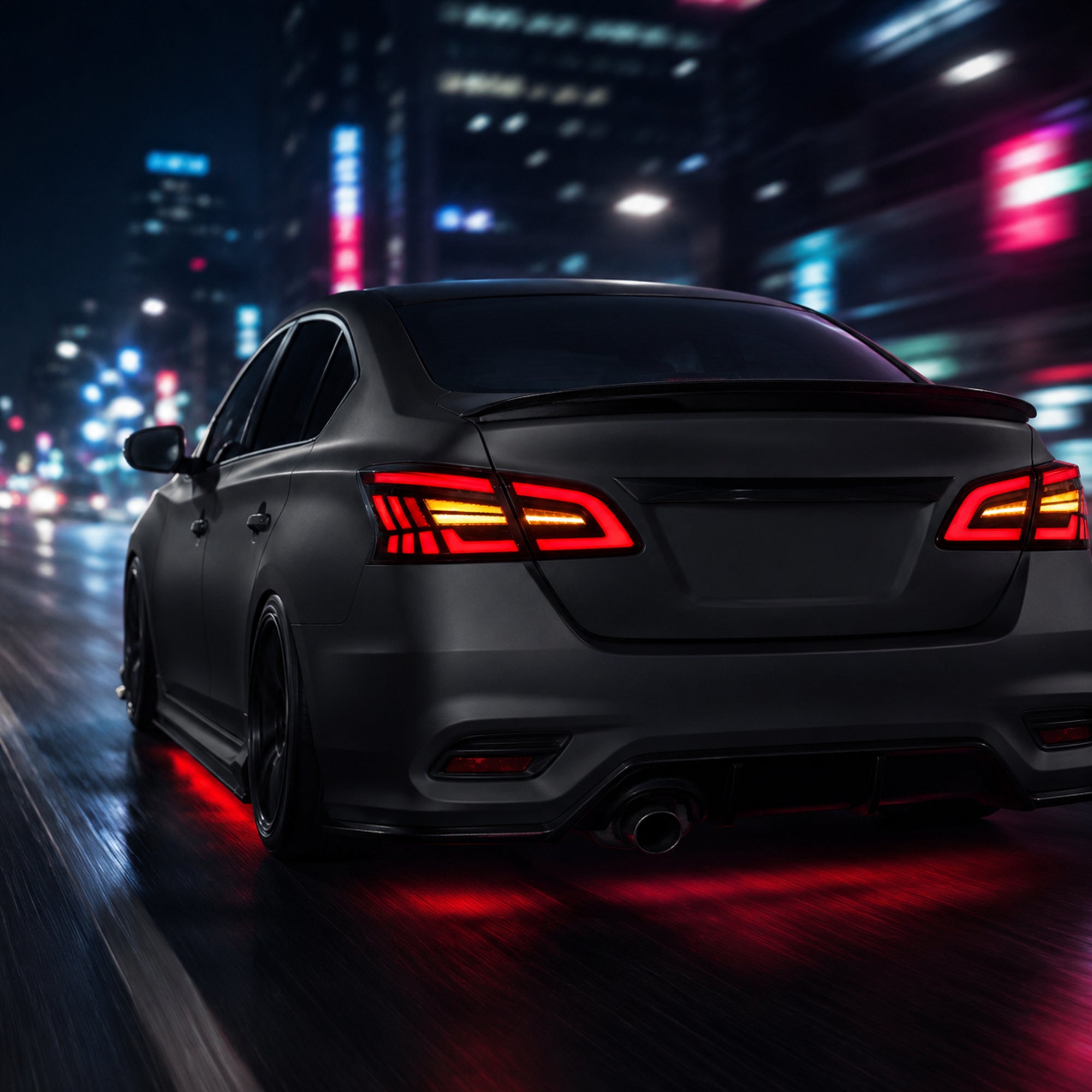 2013-2019 Nissan Sentra Sequential LED Tail Lights — smoke red sequential turn signal night motion no text