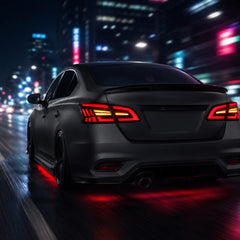 2013-2019 Nissan Sentra Sequential LED Tail Lights — smoke red sequential turn signal night motion no text