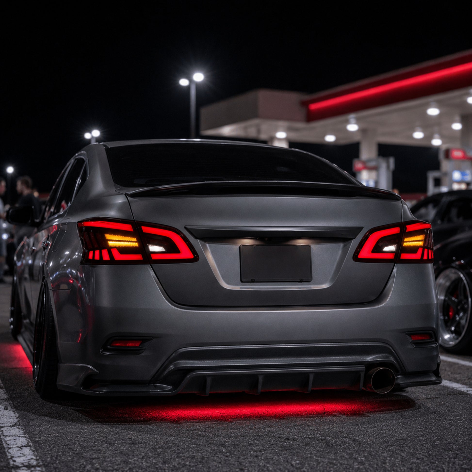 2013-2019 Nissan Sentra Sequential LED Tail Lights — smoke red sequential turn signal parking lot rear view
