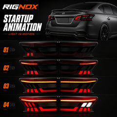 2013-2019 Nissan Sentra Sequential LED Tail Lights — smoke red sequential turn signal startup animation function