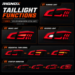2013-2019 Nissan Sentra Sequential LED Tail Lights — smoke red sequential turn signal tail light functions