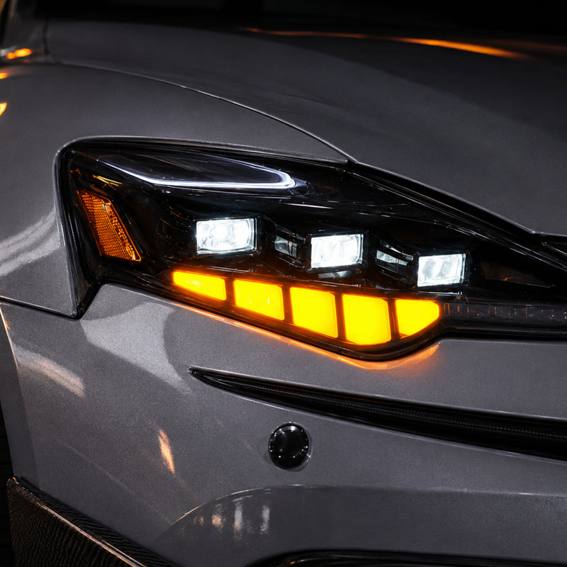 2014-2016 Lexus IS250 / IS200t / IS300 / IS350 LED Triple Projector Headlights — sequential amber turn closeup