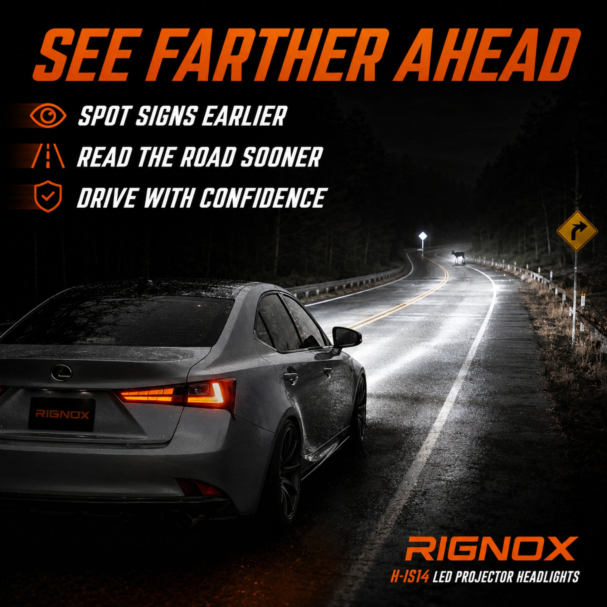 2014-2016 Lexus IS250 / IS200t / IS300 / IS350 LED Triple Projector Headlights — sequential distance