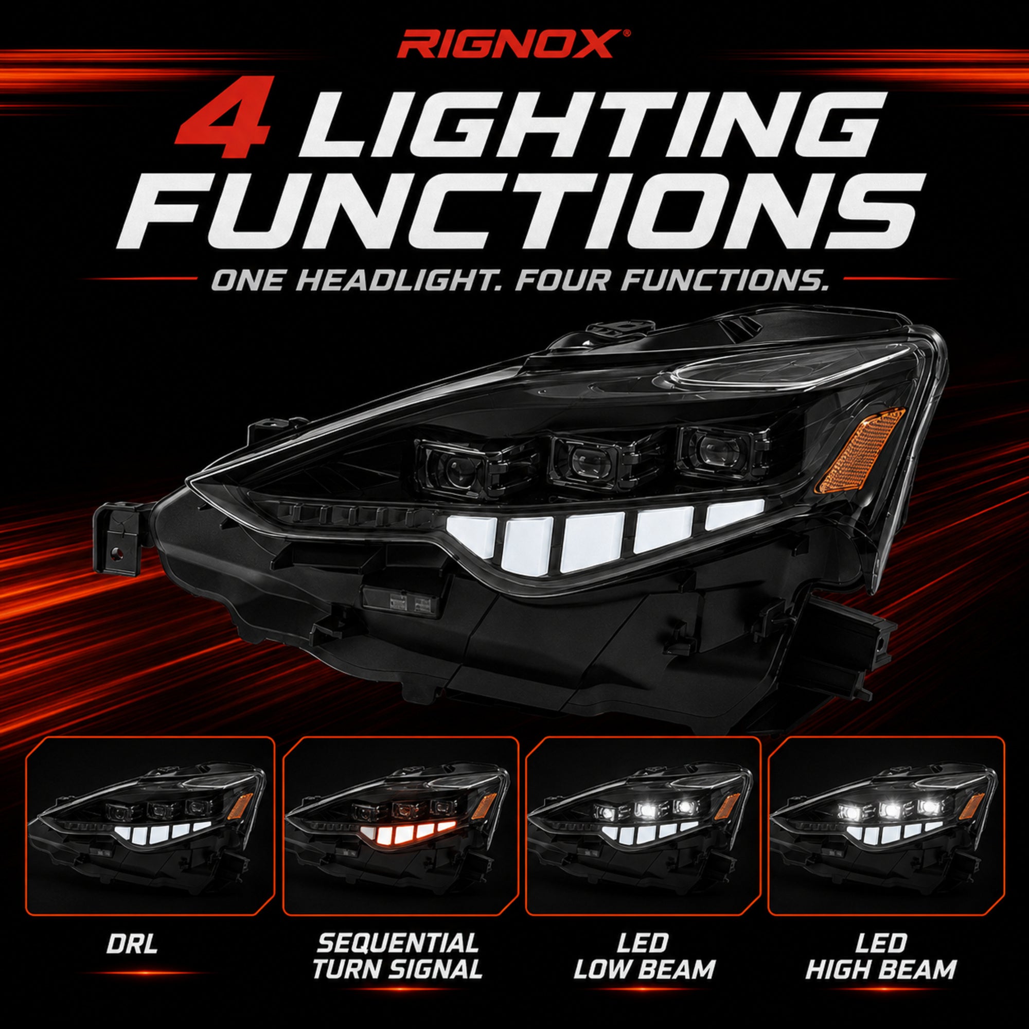 2014-2016 Lexus IS250 / IS200t / IS300 / IS350 LED Triple Projector Headlights — sequential four functions