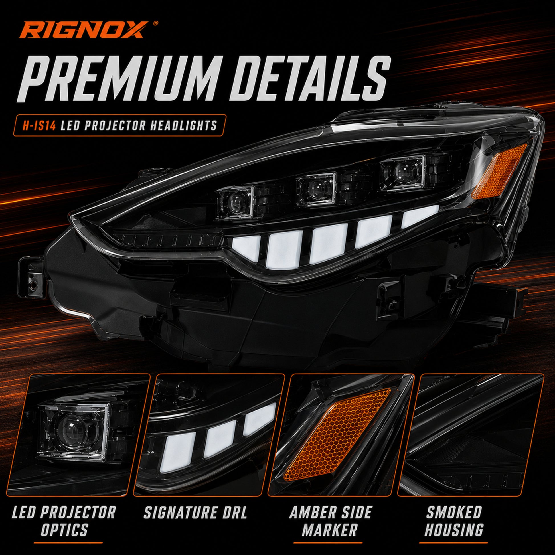 2014-2016 Lexus IS250 / IS200t / IS300 / IS350 LED Triple Projector Headlights — sequential premium details