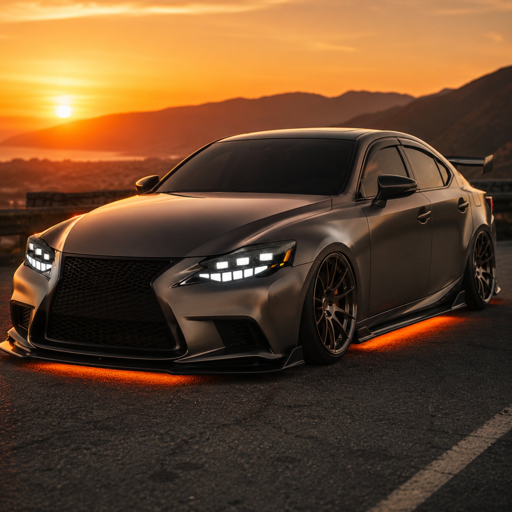 2014-2016 Lexus IS250 / IS200t / IS300 / IS350 LED Triple Projector Headlights — sequential satin bronze sunset