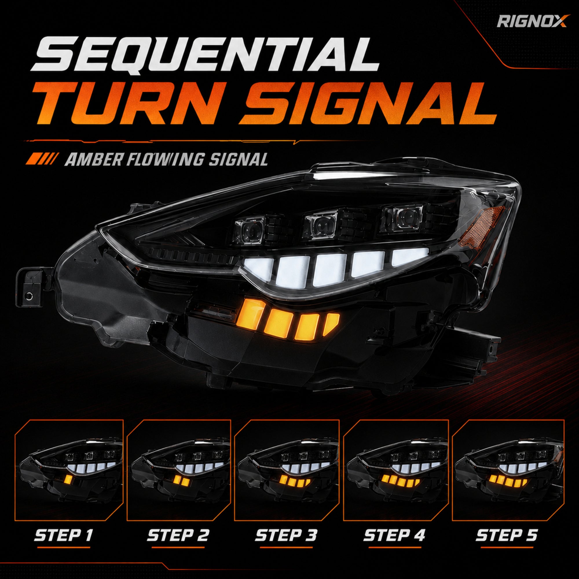 2014-2016 Lexus IS250 / IS200t / IS300 / IS350 LED Triple Projector Headlights — sequential turn signal states
