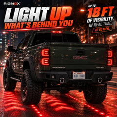 2014-2018 GMC Sierra 1500 & 2015-2019 Sierra 2500HD/3500HD LED Tail Lights Assembly — illuminated rear visibility and brake response on modified truck — T-SIE14-SR