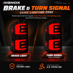 2014-2018 GMC Sierra 1500 & 2015-2019 Sierra 2500HD/3500HD LED Tail Lights Assembly — brake light and red turn signal shared lighting zone — T-SIE14-SR