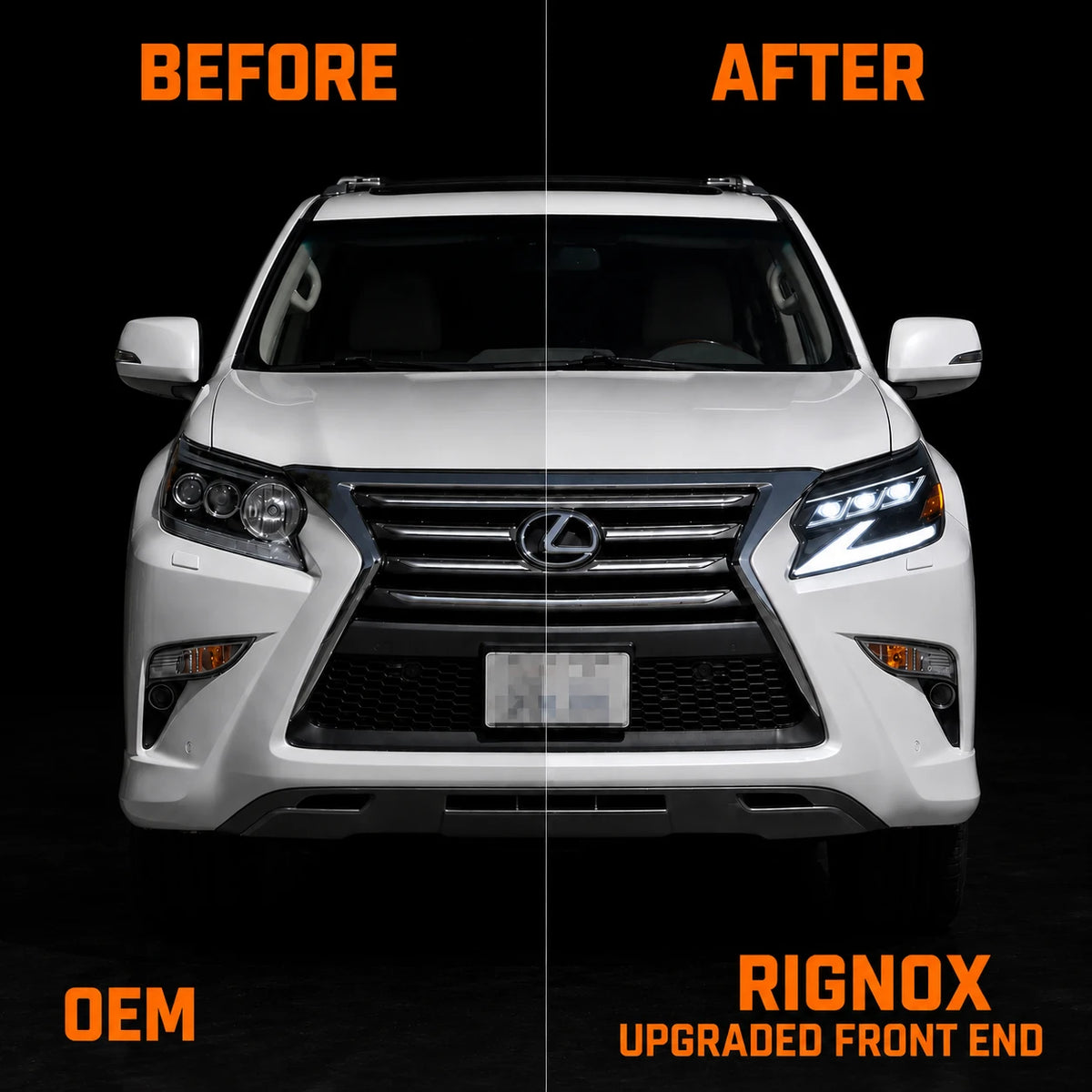 2014-2019 Lexus GX460 LED Triple Projector Headlights Assembly — before after comparison — H-GX460-14