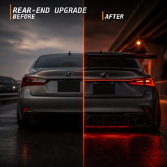 2014-2020 Lexus IS250/IS350/ISF Sequential LED Tail Lights — smoked red before after - T-IS14-SR