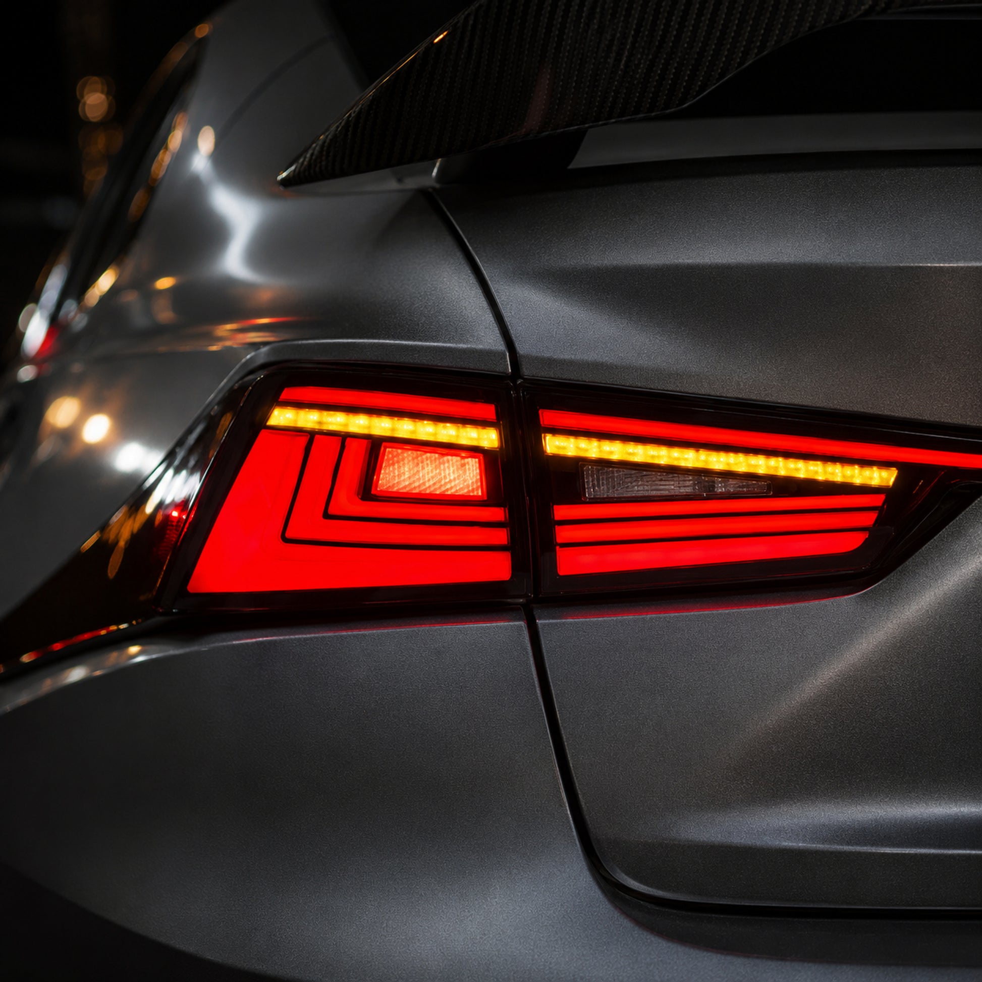 2014-2020 Lexus IS250/IS350/ISF Sequential LED Tail Lights — smoked red close detail - T-IS14-SR