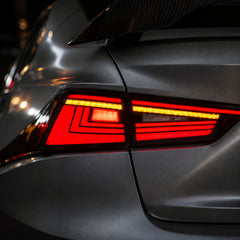 2014-2020 Lexus IS250/IS350/ISF Sequential LED Tail Lights — smoked red close detail - T-IS14-SR