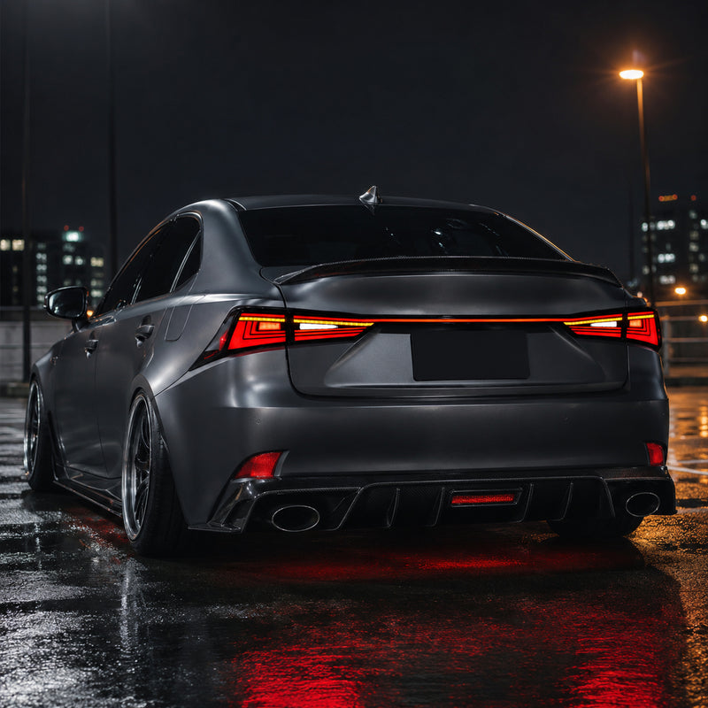 2014-2020 Lexus IS250/IS350/ISF Sequential LED Tail Lights — smoked red rear installed - T-IS14-SR