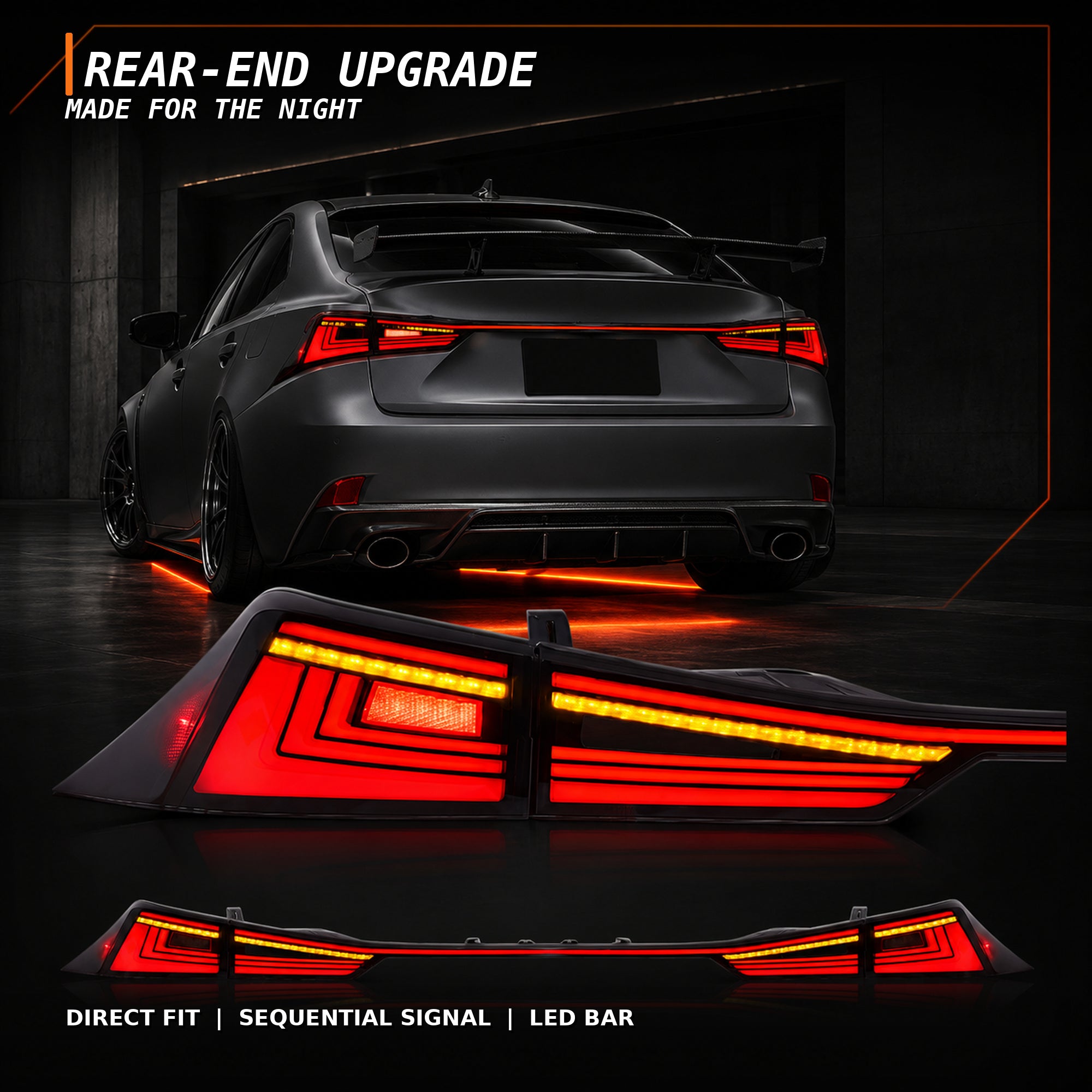 2014-2020 Lexus IS250/IS350/ISF Sequential LED Tail Lights — smoked red selling points - T-IS14-SR