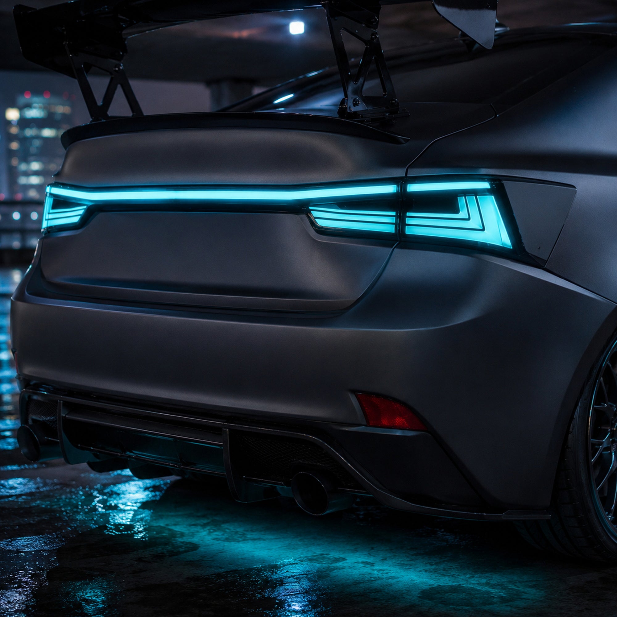 2014-2020 Lexus IS250/IS350/ISF Sequential LED Tail Lights — RGB cyan close up - T-IS14-SRGB