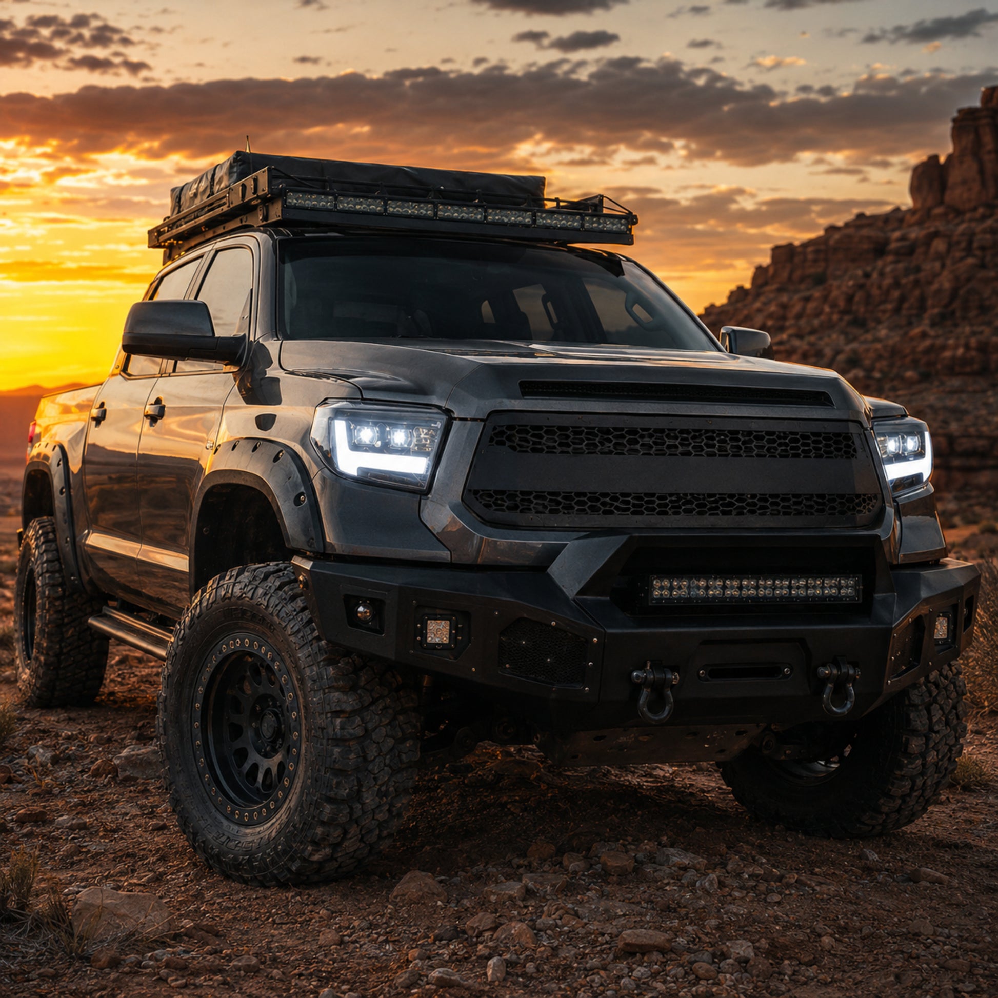2014-2021 Toyota Tundra LED Dual Projector Headlights — clear lens white drlamber turn signal dusk trail white DRL — H-TUN14