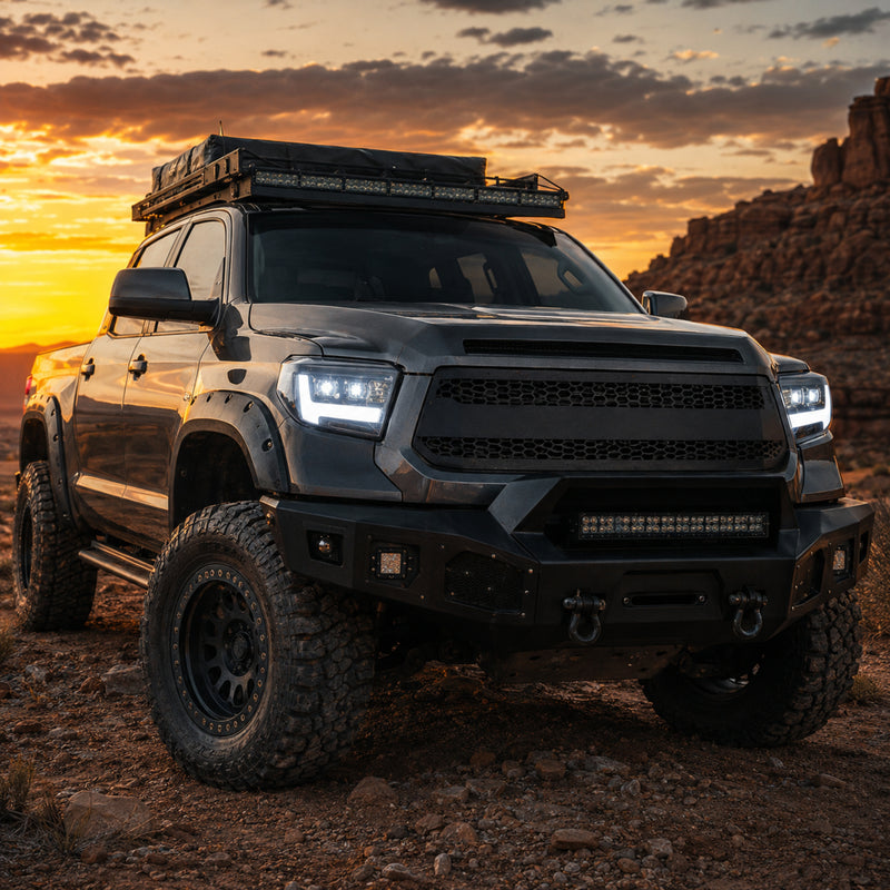 2014-2021 Toyota Tundra LED Dual Projector Headlights — clear lens white drlamber turn signal dusk trail white DRL — H-TUN14