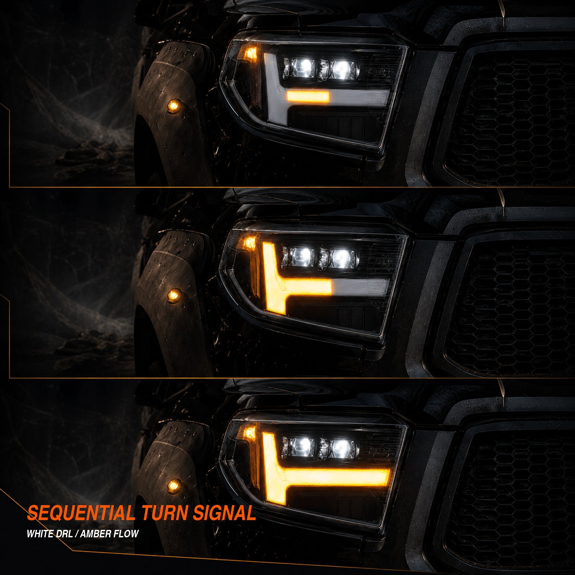 2014-2021 Toyota Tundra LED Dual Projector Headlights — clear lens white drlamber turn signal sequential turn signal — H-TUN14