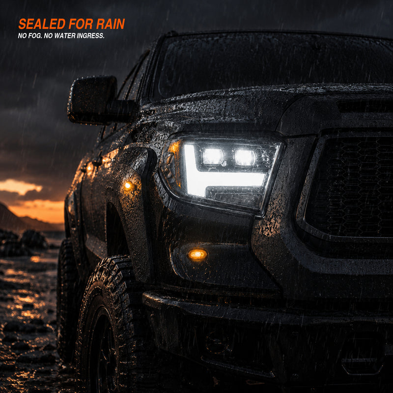 2014-2021 Toyota Tundra LED Dual Projector Headlights — clear lens white drlamber turn signal waterproof rain — H-TUN14