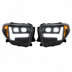2014-2021 Toyota Tundra LED Dual Projector Headlights — clear lens white drlamber turn signal white background — H-TUN14
