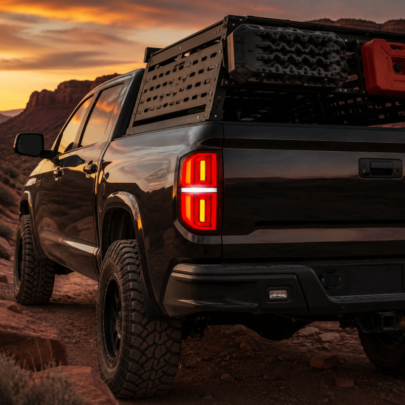 2014-2021 Toyota Tundra Sequential LED Tail Lights — smoke white dusk rear45 trail — T-TUN14