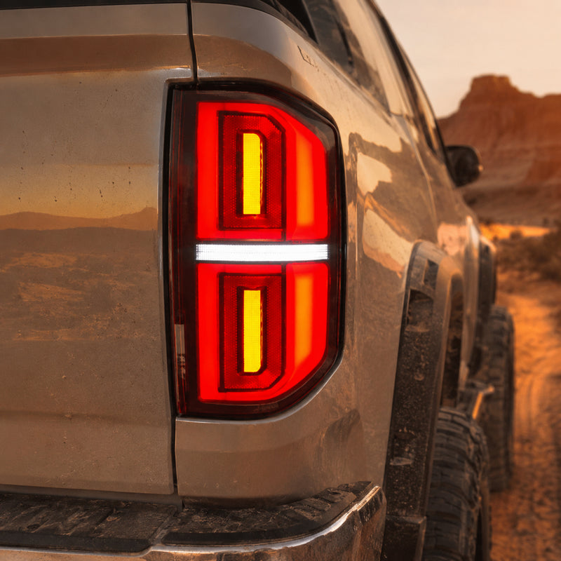 2014-2021 Toyota Tundra Sequential LED Tail Lights — smoke white dusty lens closeup — T-TUN14