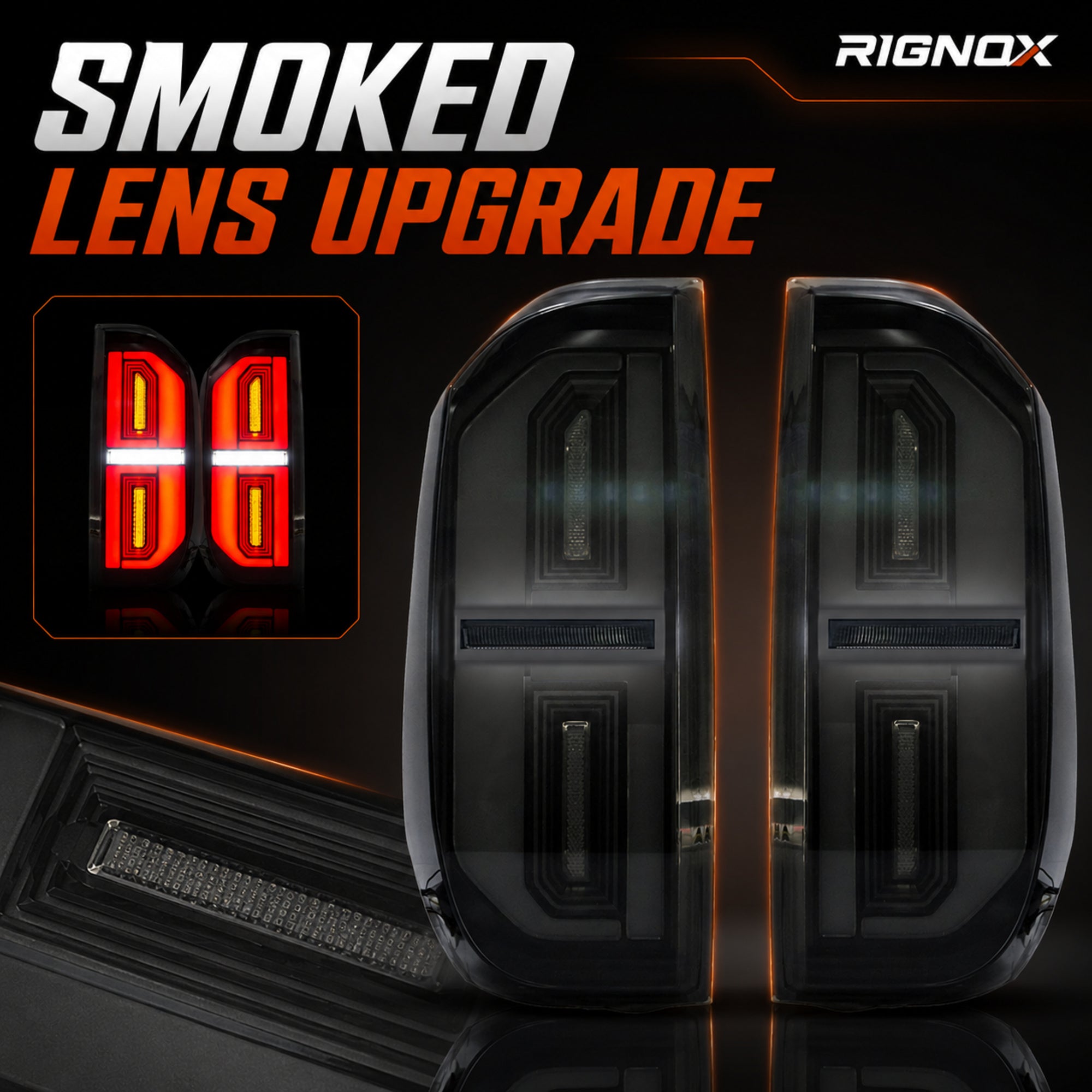2014-2021 Toyota Tundra Sequential LED Tail Lights — smoke white function smoked lens style — T-TUN14