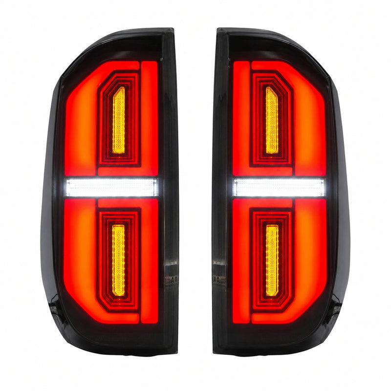 2014-2021 Toyota Tundra Sequential LED Tail Lights — smoke white white background lit — T-TUN14