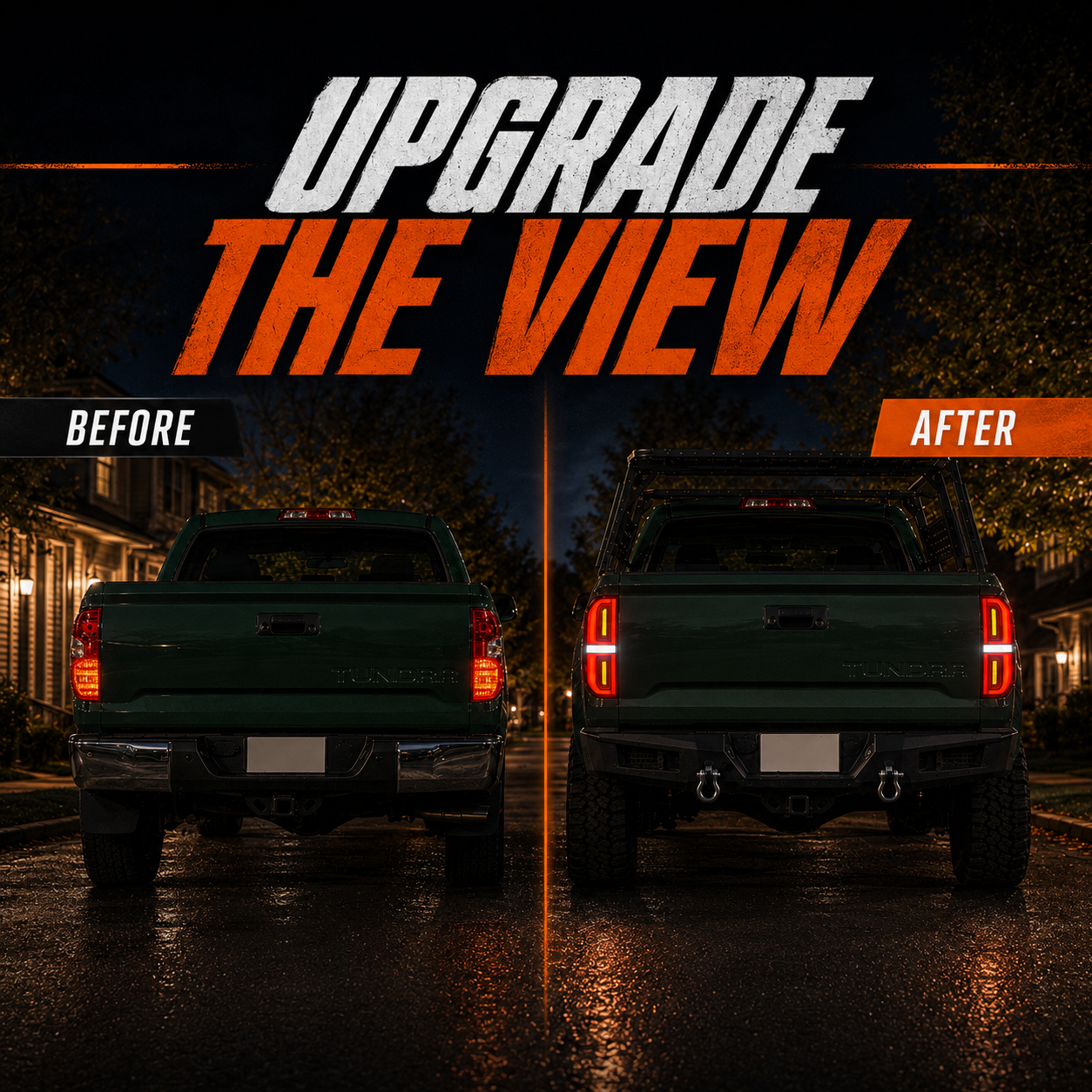 2014-2021 Toyota Tundra Sequential LED Tail Lights — before and after upgrade — T-TUN14