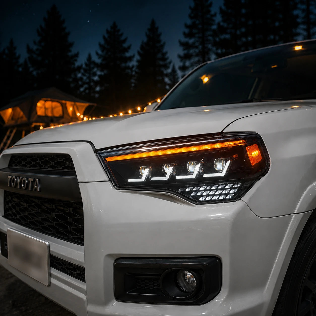 2014-2024 Toyota 4Runner LED Projector Headlights Assembly — camp night close-up — H-4RN14-4P