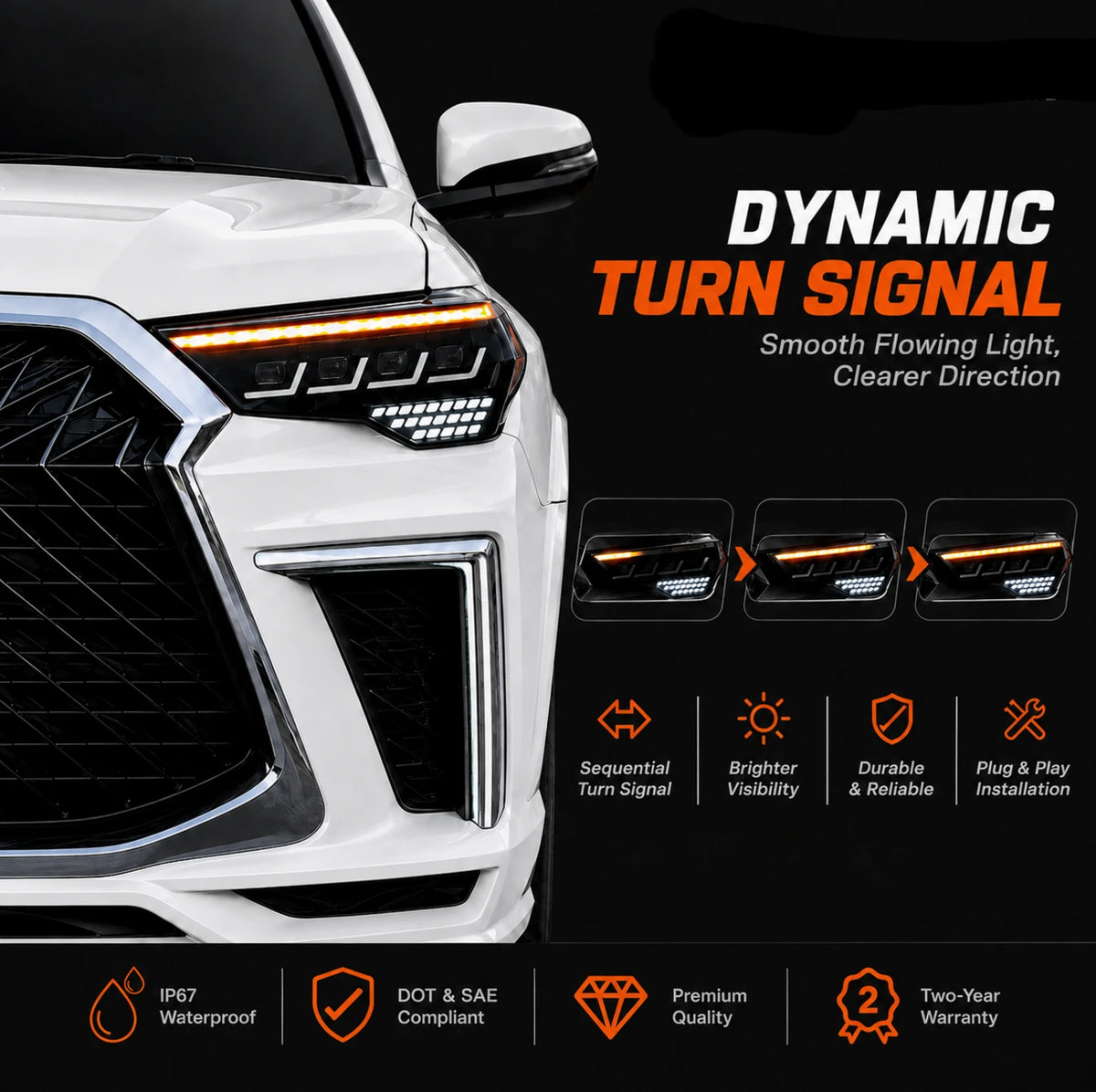 2014-2024 Toyota 4Runner LED Projector Headlights Assembly — dynamic turn signal — H-4RN14-4P