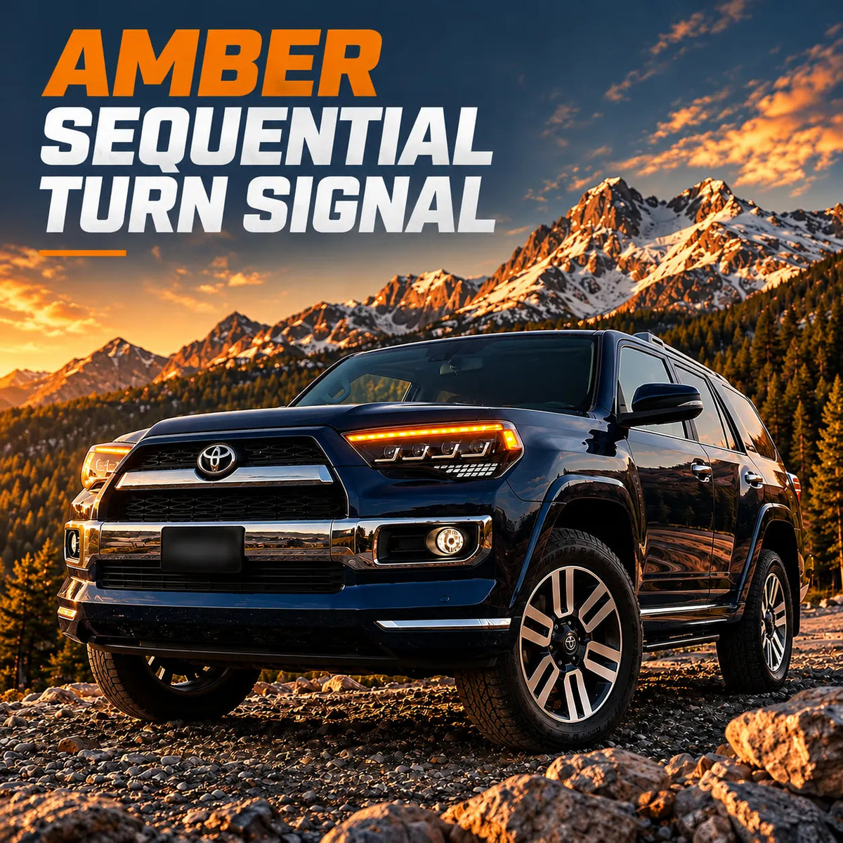 2014-2024 Toyota 4Runner LED Quad Projector Headlights Assembly — amber sequential turn signal — H-4RN14-4P