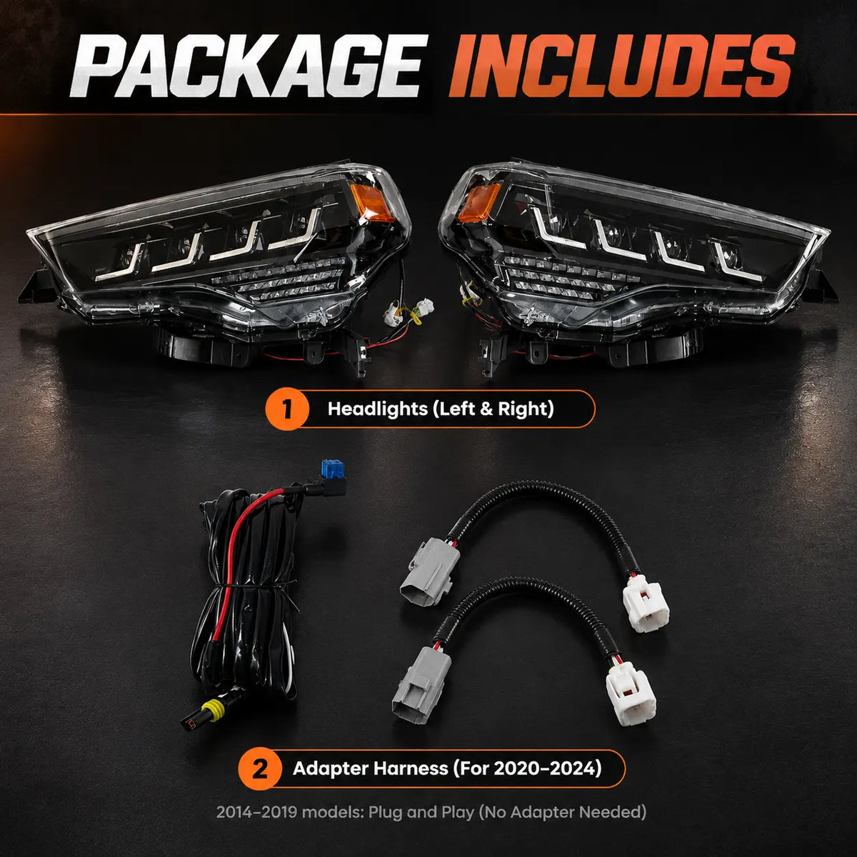 2014-2024 Toyota 4Runner LED Quad Projector Headlights Assembly — package contents included — H-4RN14-4P