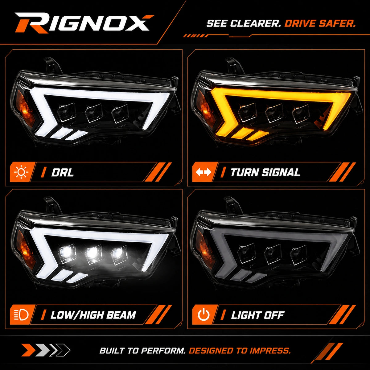 2014-2024 Toyota 4Runner LED Dual Projector Headlights — lighting functions — H-4RN14-3P